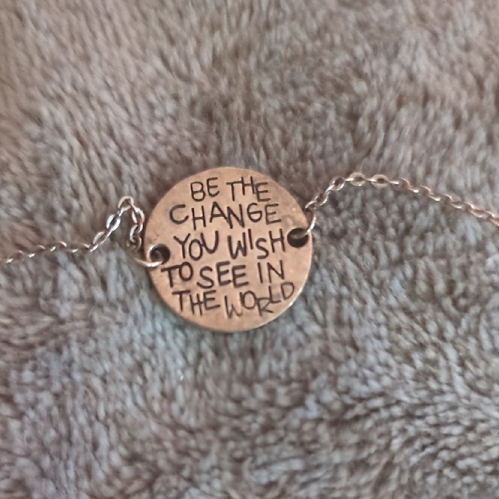 Vtg Inspirational Sterling Silver Gandhi Pendant Bracelet